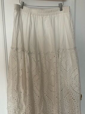 Ultra Pink Cream Eyelet Tiered Maxi Skirt
